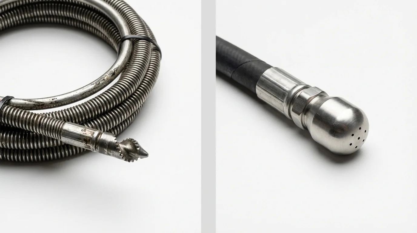 Drain snake cable and hydro jetting nozzle used for drain cleaning in Elwood, IN