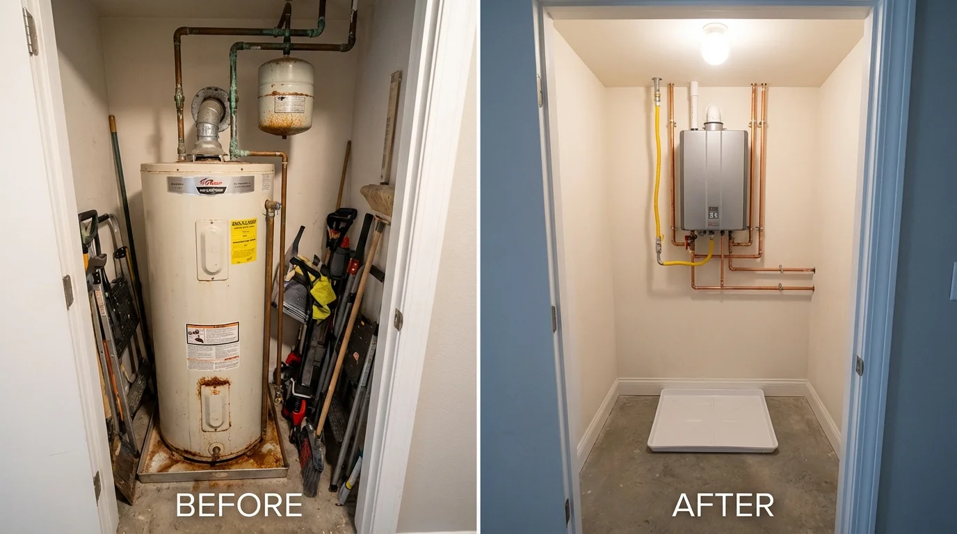 Tank water heater versus wall-mounted tankless unit comparison for Elwood, IN homeowners